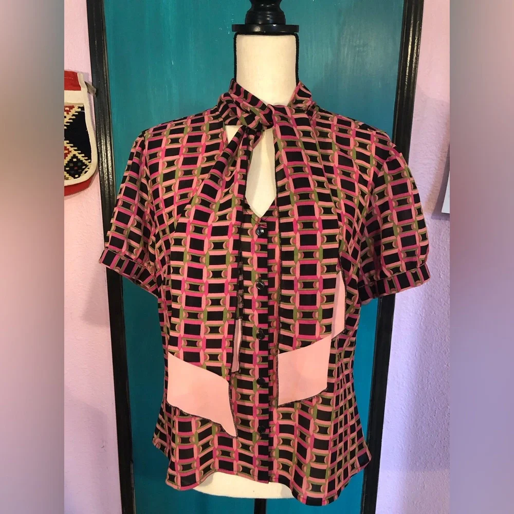 Vintage Art Deco Lavalliere Blouse Size L 🖤 - Picture 16 of 16